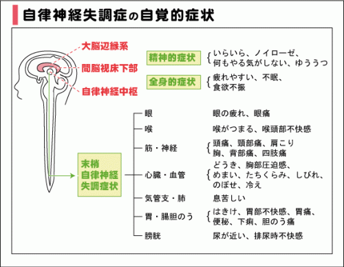 自律神経失調症の自覚的症状