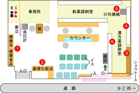 栃本天海堂薬局 福島店の店内見取図