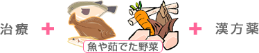 治療+魚や茹でた野菜+漢方薬