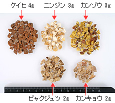 桂枝人参湯の配剤生薬の写真